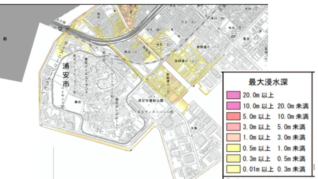 ディズニー付近の津波予測